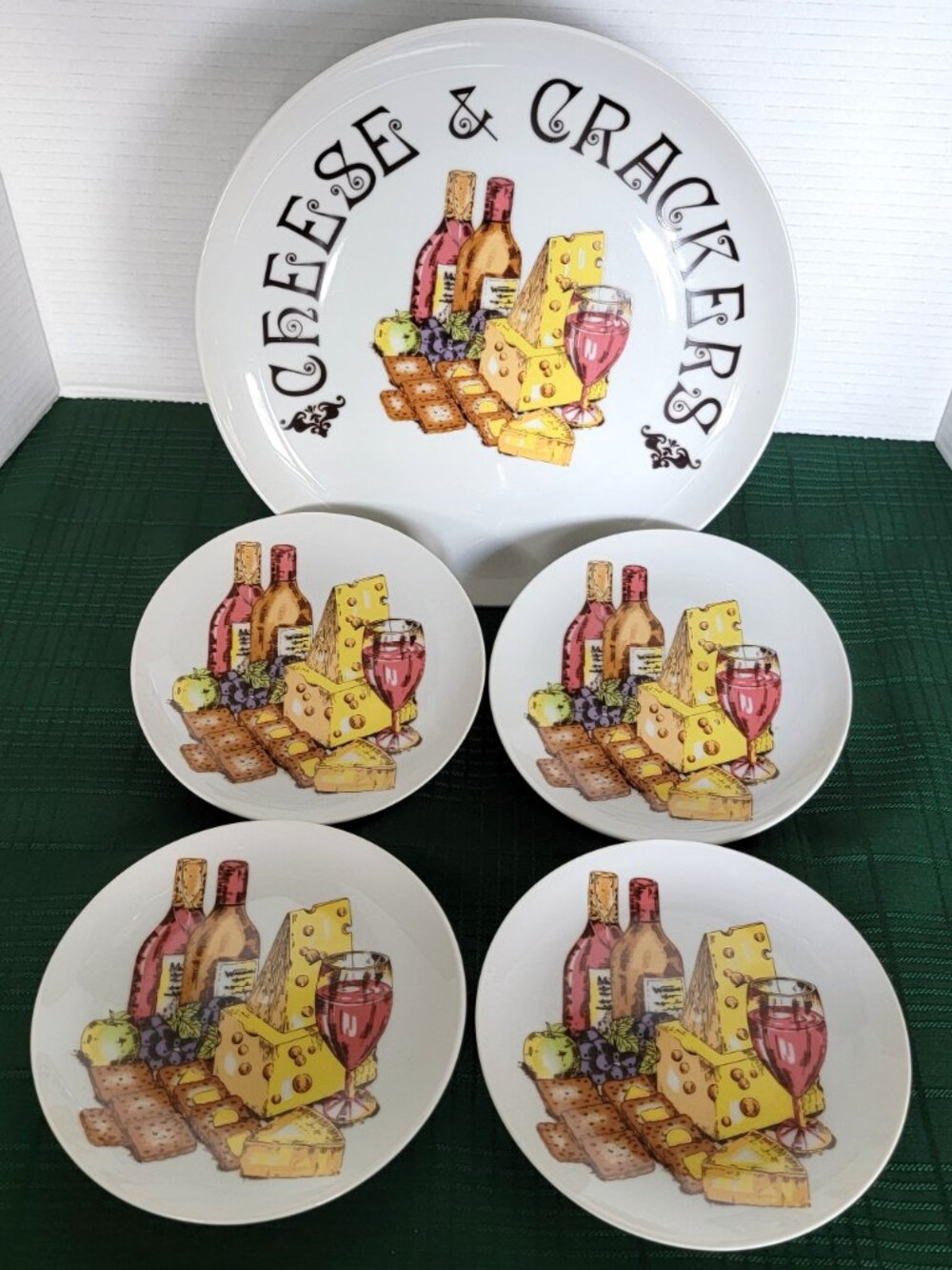 Shafford Cheese & Crackers Set Serving Platter 10.2" & 4 Plates 6" Porcelain